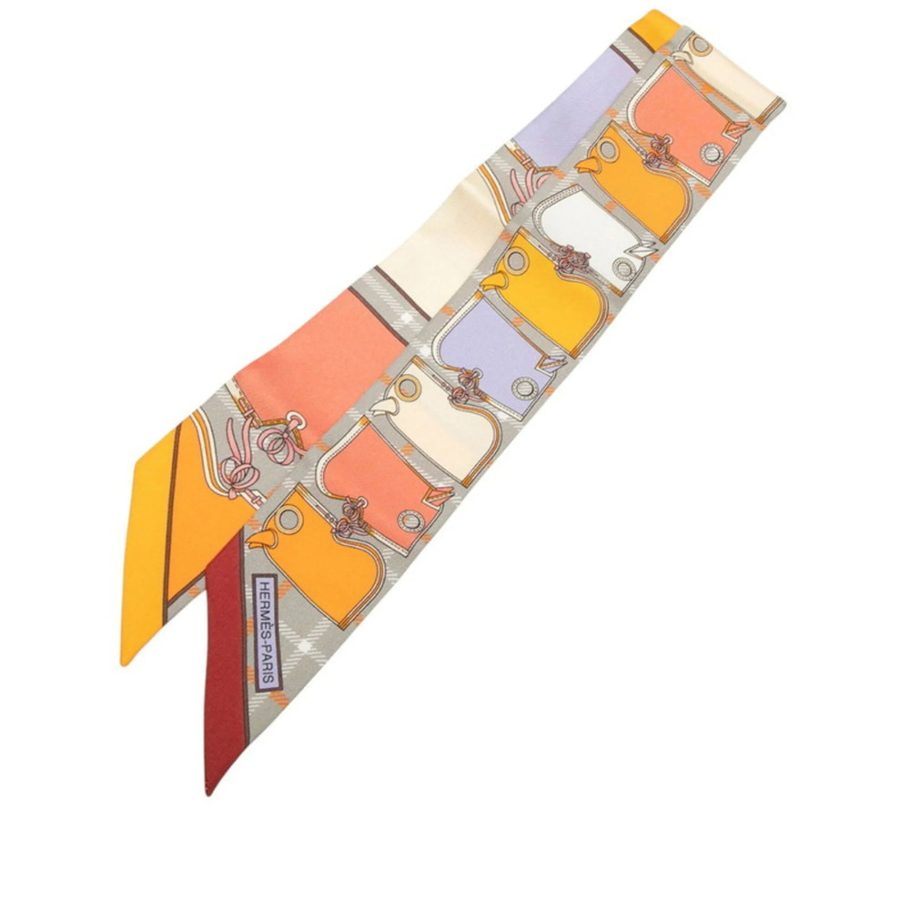 Hermes Twilly Camails Scarf Muffler, Gray Multicolor Silk, Women's HERMES